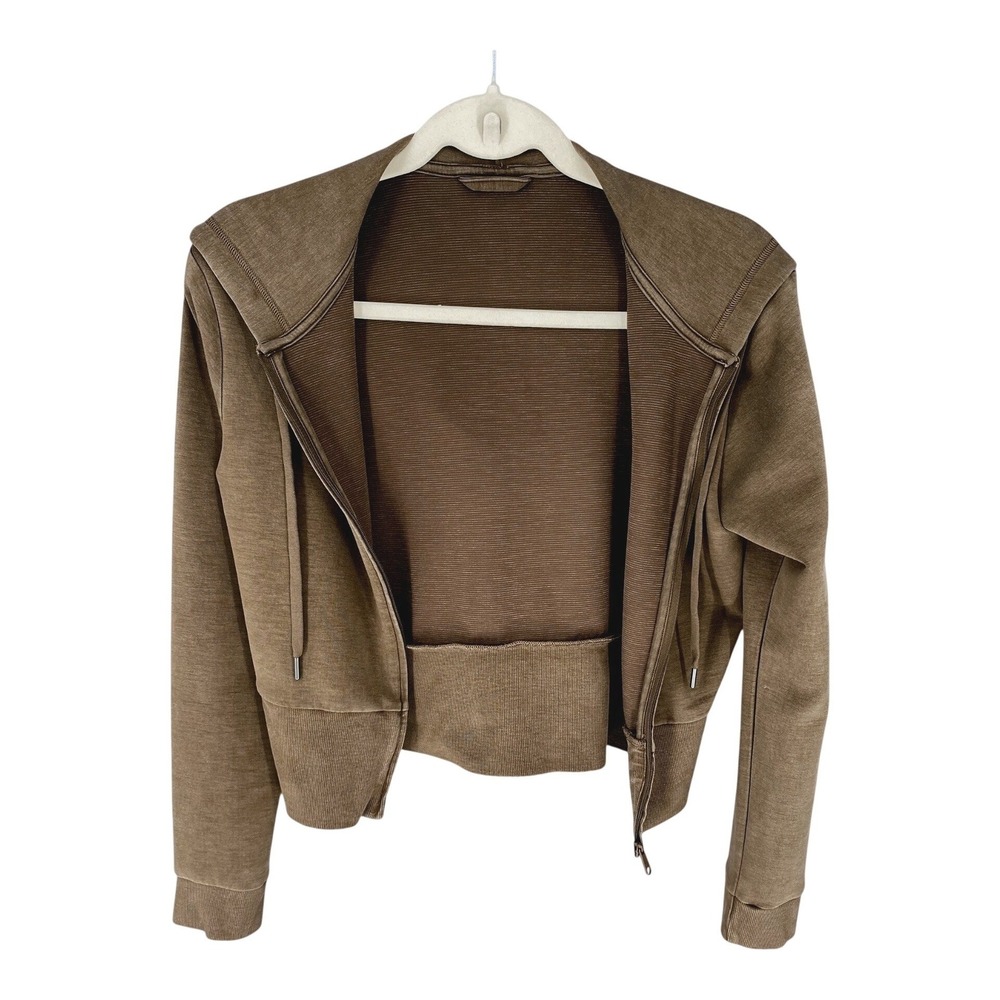 Vuori Halo Mini Full Zip Hoodie Sable Heather Brown Cropped Sweatshirt Womens - Picture 6 of 15